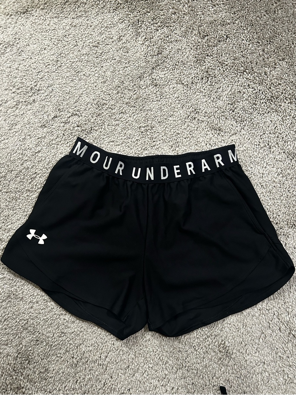 Under Armour Black Women's Athletic Shorts with White Logo Waistband